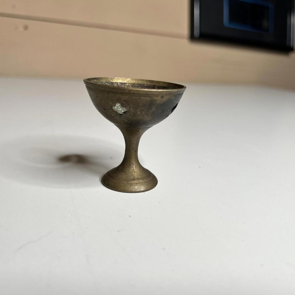 Vintage Small‎ Brass Goblet Pierced Clover Cutouts Mini Chalice Rustic Decor